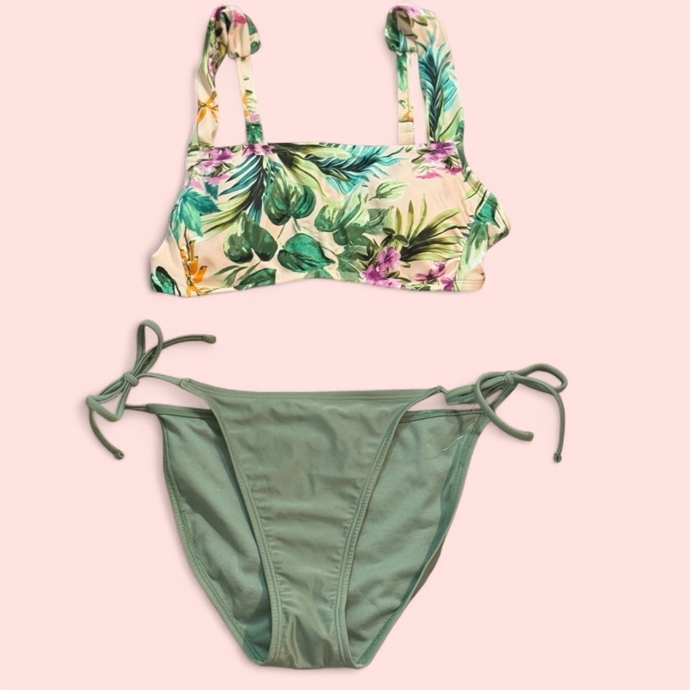 Kona Sol Green Bikini Set with Tropical Print